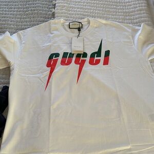 Gucci White Tee with Red and Green Design